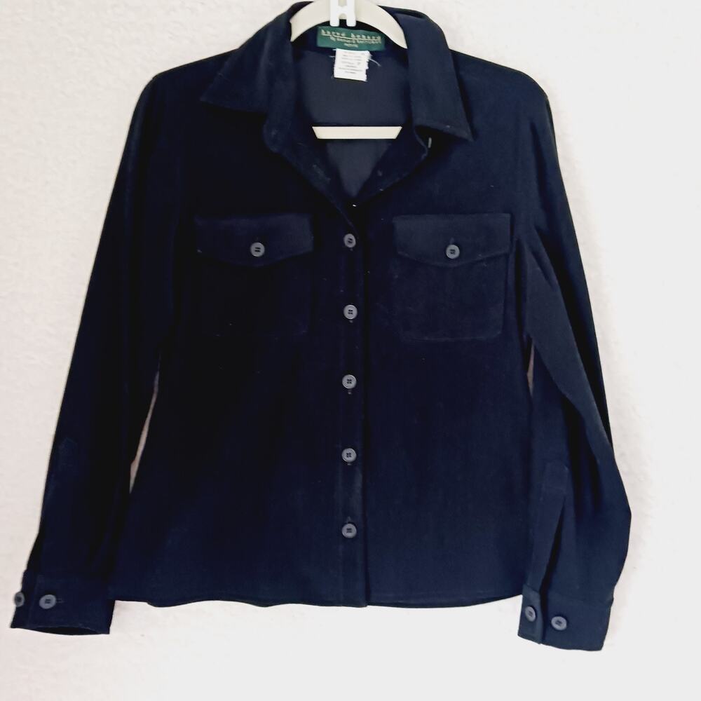 Top Blouse Jacket Harve Bernard Holtzman Black Button Sueded LS Pockets Size 8P